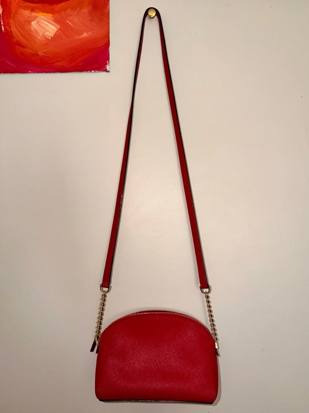 kate spade Red Saffiano Dome Crossbody with Gold Hardware